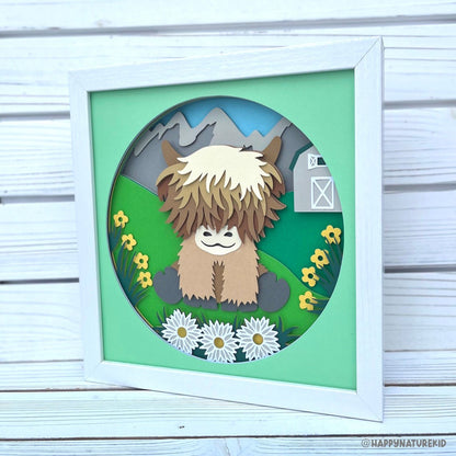 3d Highland Cow shadow box svg, Cute Highland cow svg, Baby Highland Cow svg, 3d Layered svg, 3d svg, 3d Highland cow svg, Cricut svg