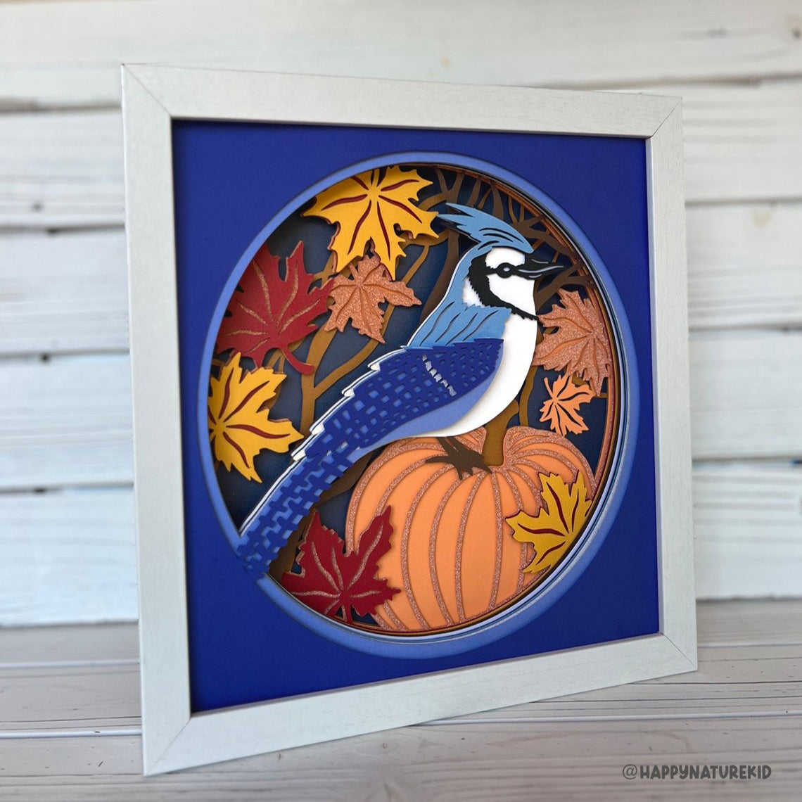 3d Fall Blue Jay shadow box svg, 3d Fall svg, Fall Leaves svg, 3d Layered svg, Svg Files for Cricut, 3d Bird shadow box svg, 3d svg