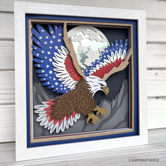 Patriotic Eagle shadow box svg, 3d American Flag svg, Bald Eagle Shadow box svg, 3d Layered svg, 3d shadow box svg, 3d svg, 4th of July svg