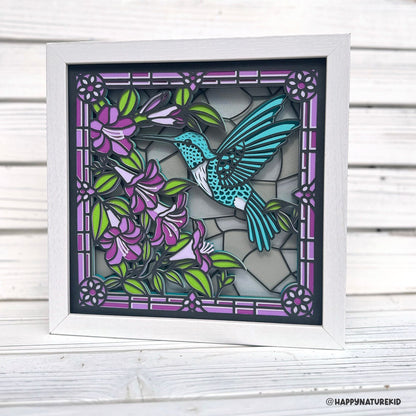 Hummingbird Stained Glass shadow box svg, Bird shadow box svg, Cricut Projects, 3d Layered svg, Svg files for Cricut, 3d svg, Flower svg