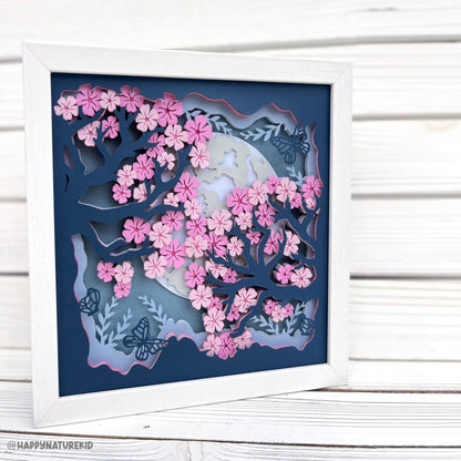 3d Cherry Blossoms shadow box svg, Cherry Tree shadow box svg, Spring Shadow box svg, Summer shadow box svg, 3d Layered svg, 3d svg