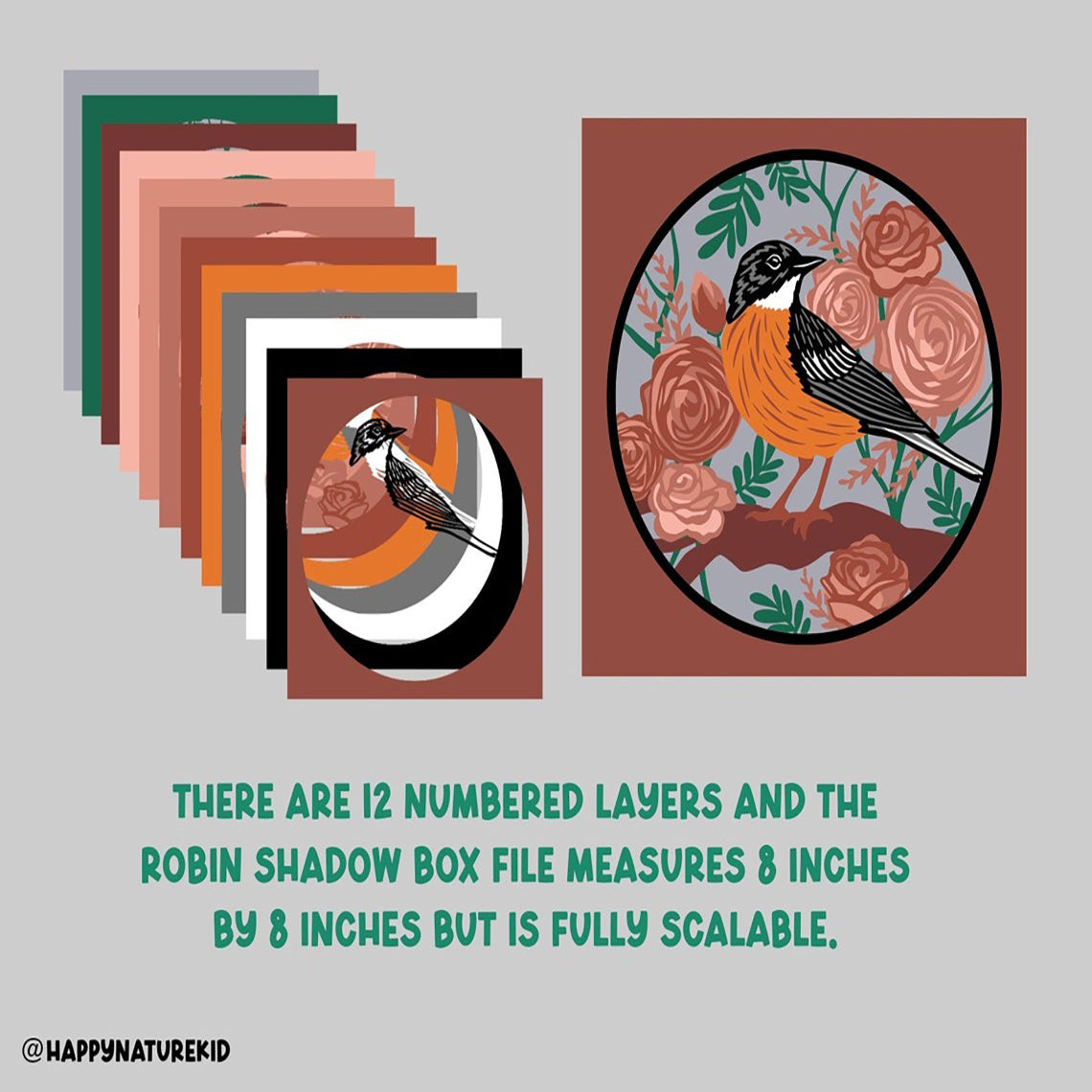 3d Robin shadow box svg, 3d Layered svg, 3d Shadow box svg, Cottagecore svg, Svg files for Cricut, Fall shadow box svg, 3d Bird svg, 3d svg