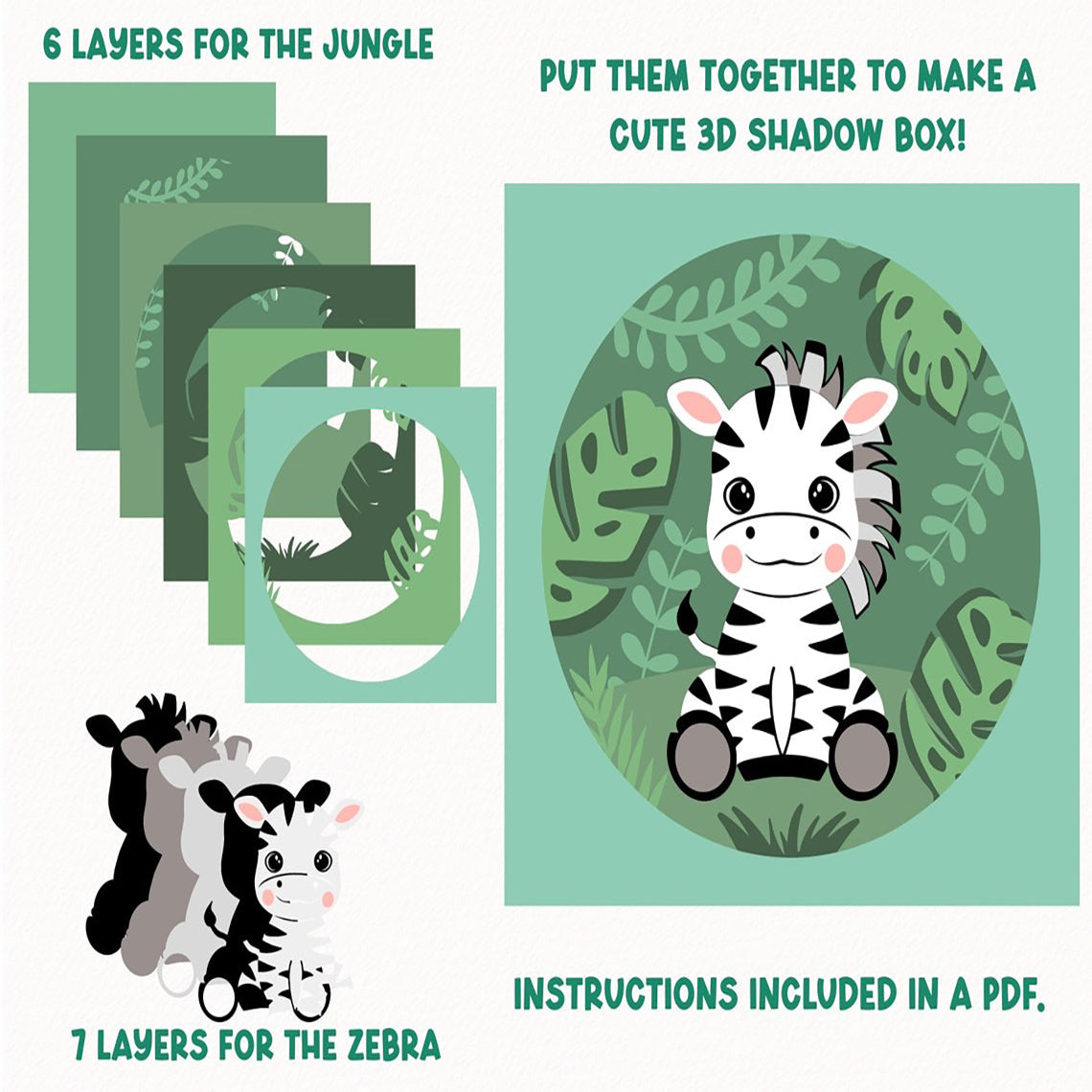 Zebra Jungle Shadow Box SVG, Shadow Box SVG, Zebra SVG, 3d Svg, Cricut svg, Layered svg