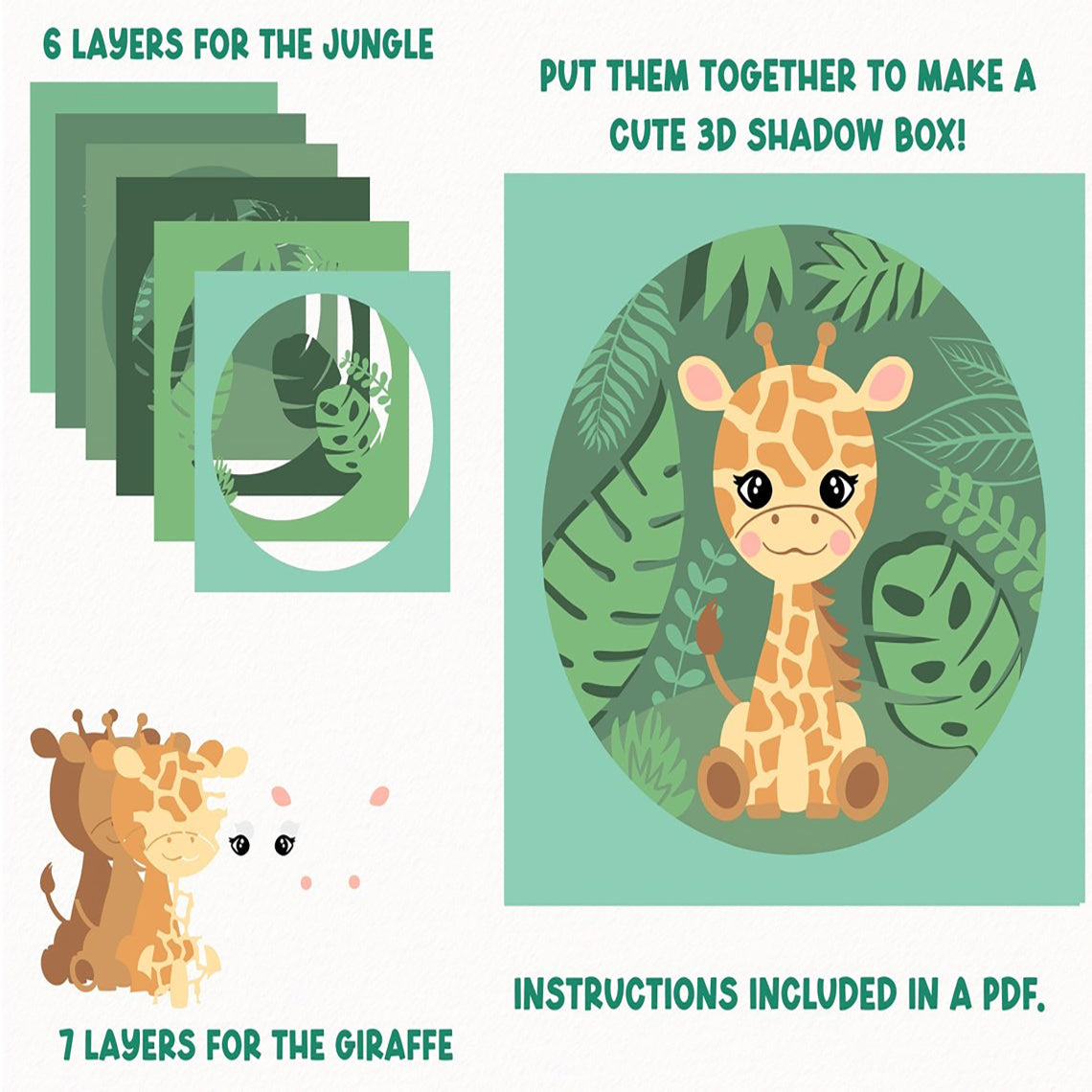 Giraffe Jungle Shadow Box svg, 3d Giraffe svg, Giraffe svg, Shadow Box svg, Cricut svg