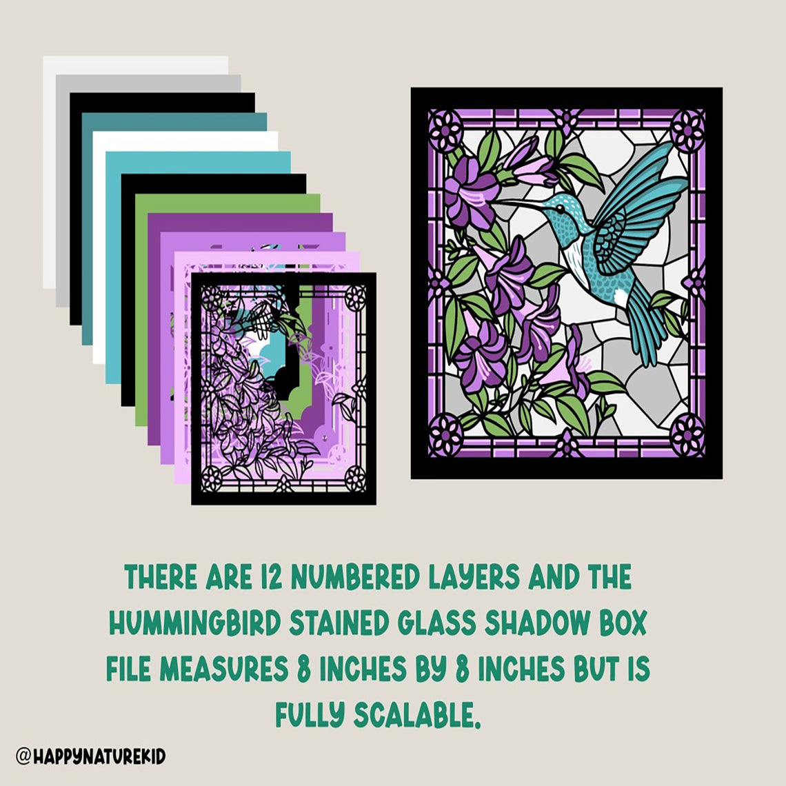 Hummingbird Stained Glass shadow box svg, Bird shadow box svg, Cricut Projects, 3d Layered svg, Svg files for Cricut, 3d svg, Flower svg