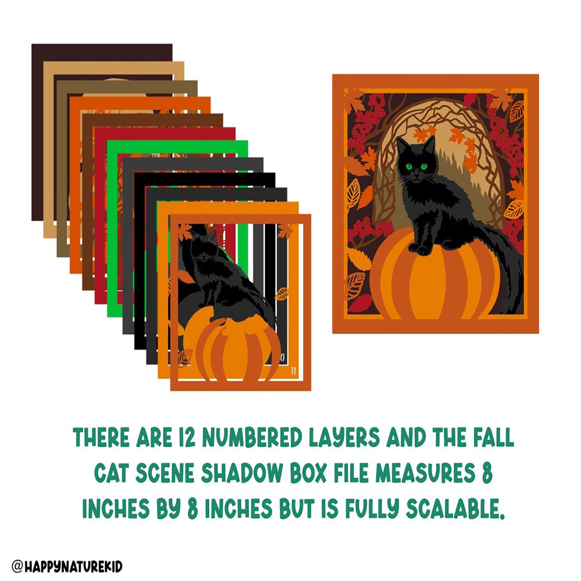 3d Fall Cat Scene shadow box svg, 3d Fall Shadow box svg, 3d Layered svg, 3d Pumpkin svg, Card stock svg, Svg files for Cricut, Fall Decor