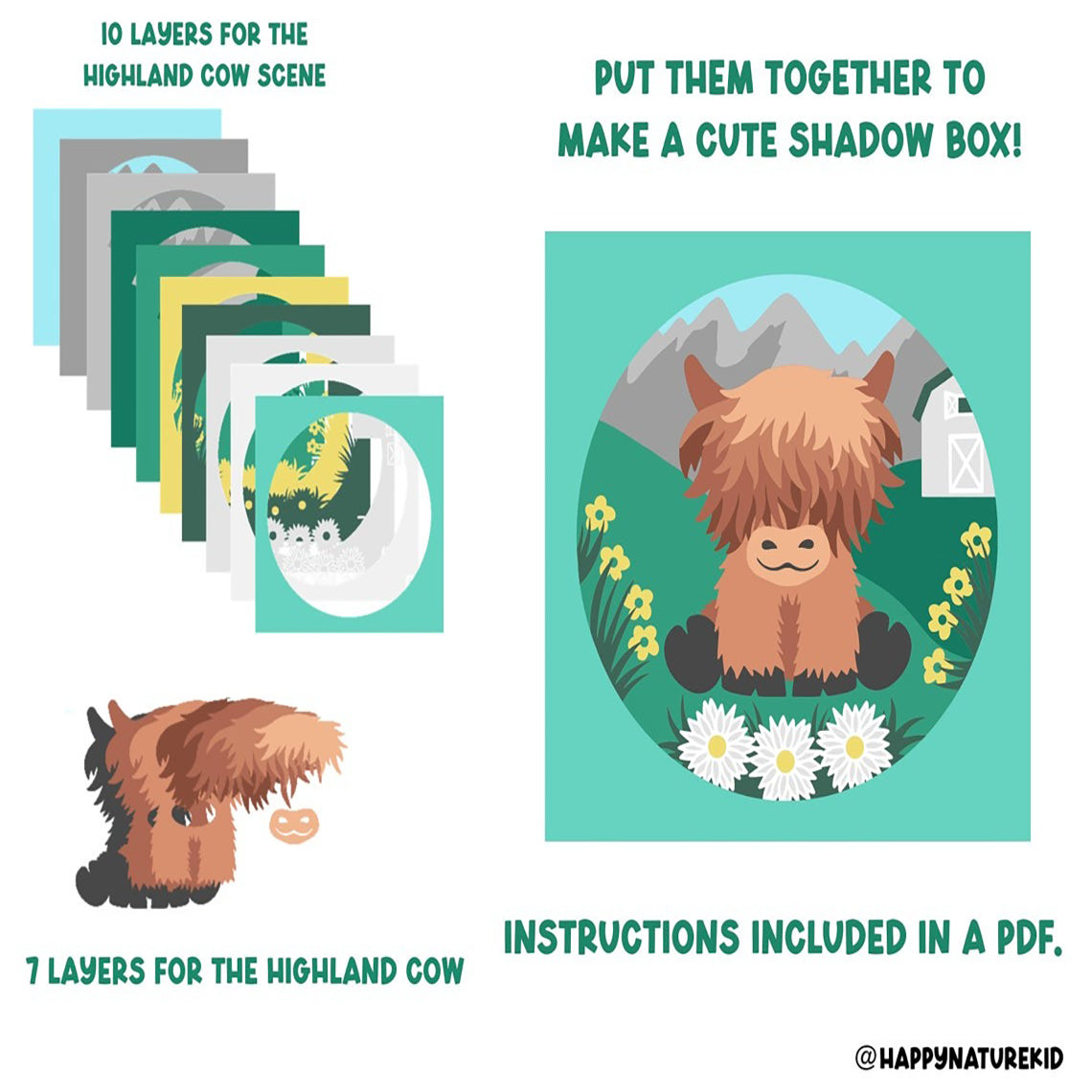 3d Highland Cow shadow box svg, Cute Highland cow svg, Baby Highland Cow svg, 3d Layered svg, 3d svg, 3d Highland cow svg, Cricut svg