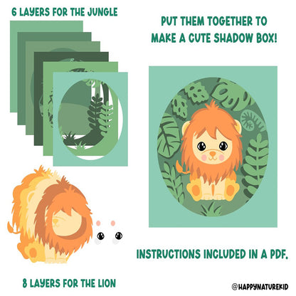 Lion shadow box svg, shadow box svg, 3d svg, Layered svg, Lion svg, Forest svg, cricut svg