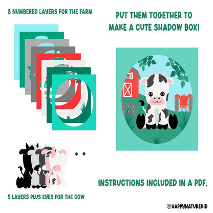 3d Cow Farm shadow box svg, 3d Cute Cow svg, Baby Cow Svg, Farm svg, 3d Layered svg, Cardstock svg, Svg files for Cricut, 3d svg